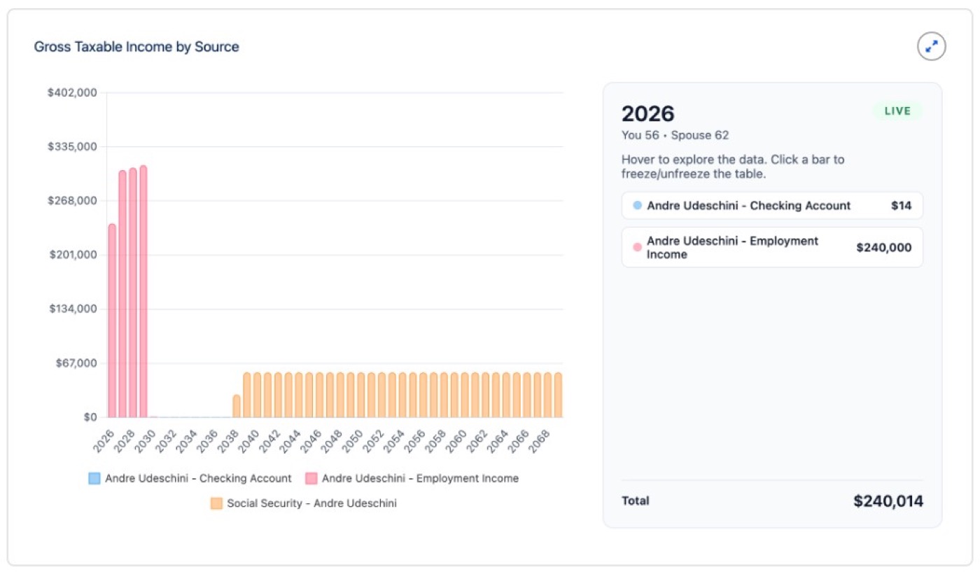 Gross Taxable Income by Source chart in Financial Planner
